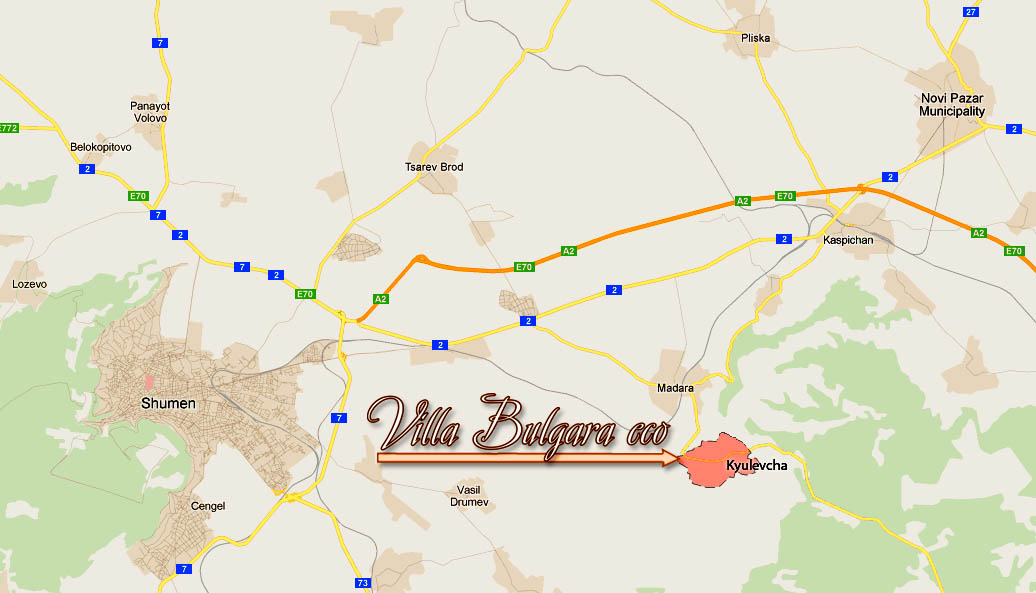 Where is Villa Bulgara Eco located in the Shoumen region, Bulgaria. Villa Bulgara Eco Position Map